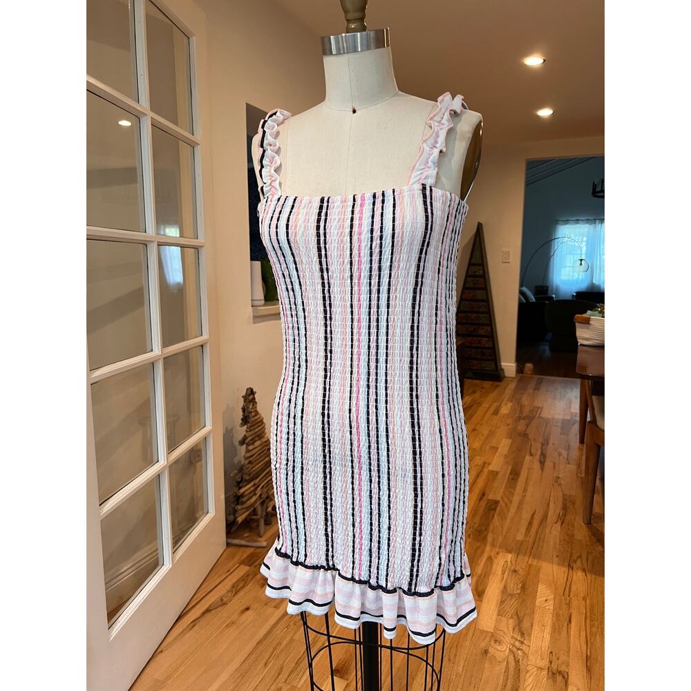 Full Circle Trends Striped Smocked Fitted Pastel Mini Dress, Large